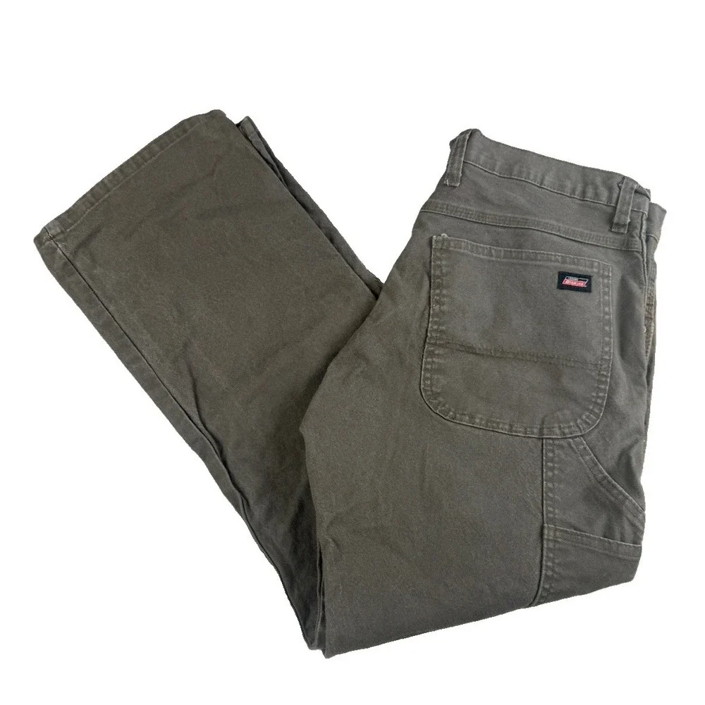 Dickies Carpenter Pants Mens 34x30 Gray Olive Stretch Duck Canvas Work Utility